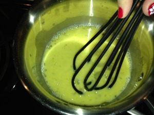 Starting the Cooked Salad Dressing in a saucepan.